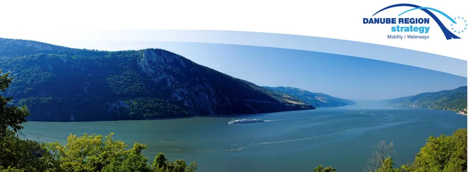 Schmuckbild, Donau mit Grafik Schwerpunktbereich 1a der EU-Donauraumstrategie