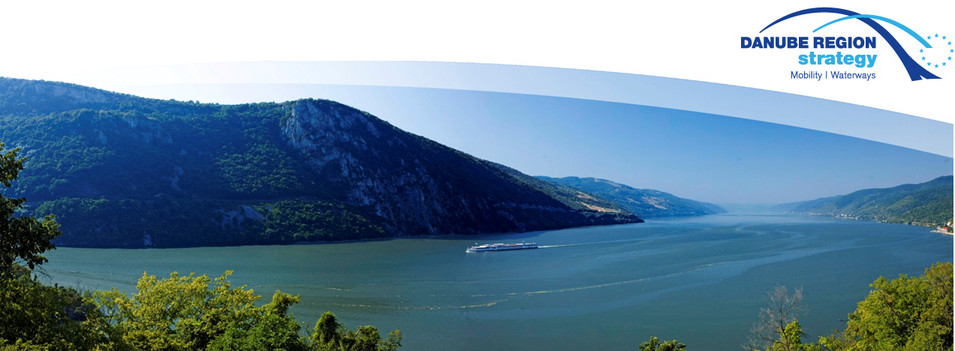 Schwerpunktbereich 1a der EU-Donauraumstrategie Schmuckbild, Donau mit Grafik Schwerpunktbereich 1a der EU-Donauraumstrategie