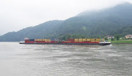 Ship transporting containers on the danube