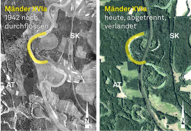Historische und aktuelle Luftaufnahme des Projektgebiets