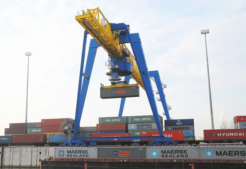 Crane with container in the port of ennshafen