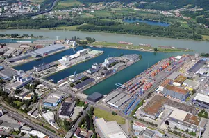 Aerial view port of Linz