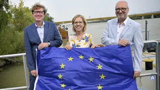 viadonau Managing Director Hasenbichler, Minister for climate action Gewessler and head of the EU Commission Representation in Austria Wolfgang Bogensberger  