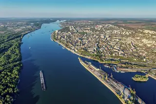 Danube river in Bulgaria, aerial shot