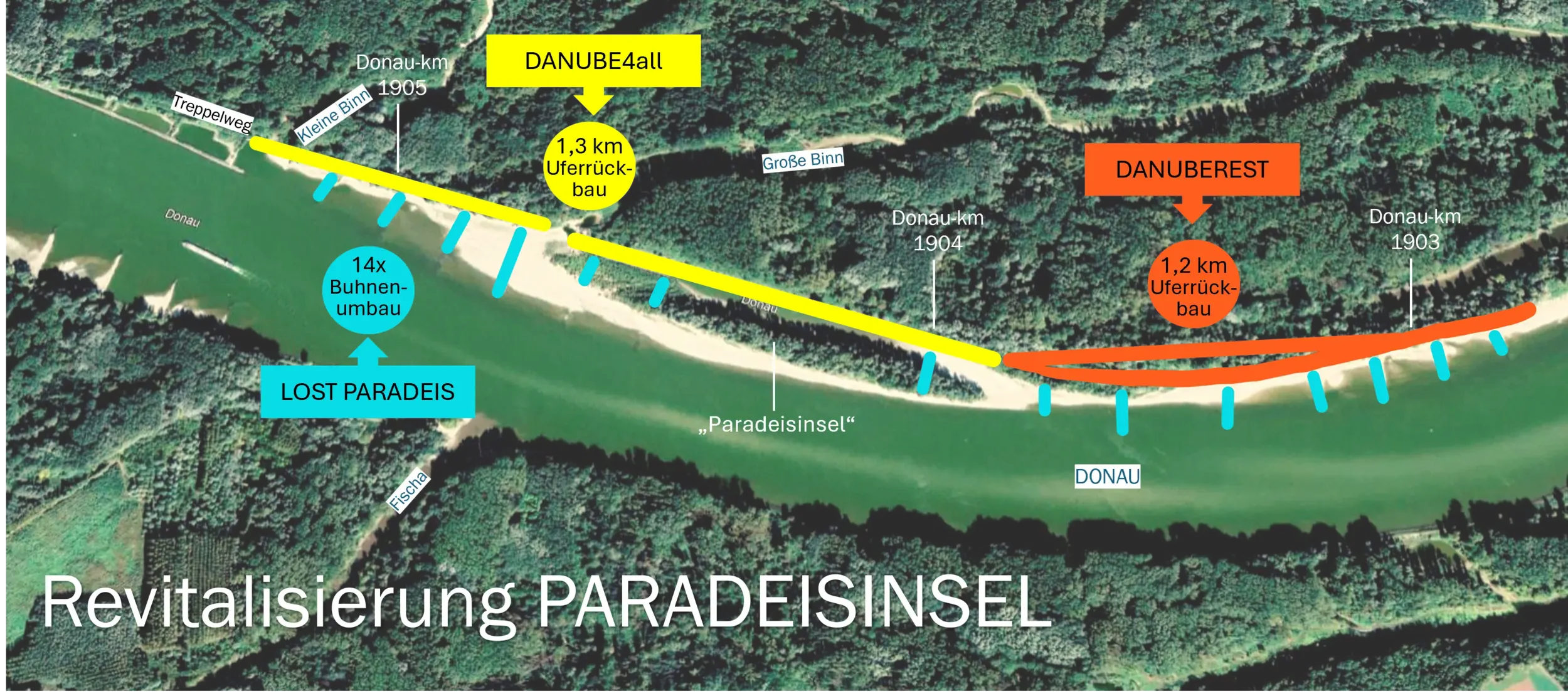 Maßnahmenskizze der geplanten Revitalisierungen bei der Paradeisinsel 