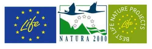 Logos von: LIFE Förderprogramm der EU, Natura 2000, Best Life Nature Projects