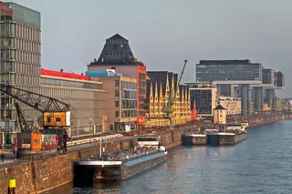 ships at berths in urban environment