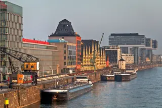 ships at berths in urban environment