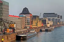 ships at berths in urban environment