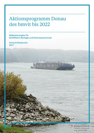 [Translate to English:] Cover des APD-Fortschrittsberichts, Schiff auf der Donau