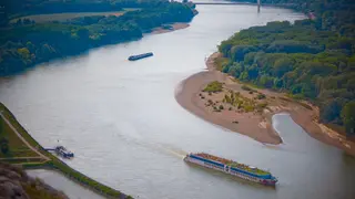 Passenger ship in the free flowing section of the Danube east of Vienna