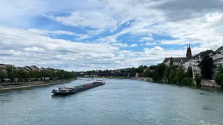 Cargo vessel on the rhine near Basel
