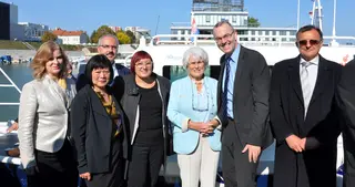 VIPs in front of surveying vessel