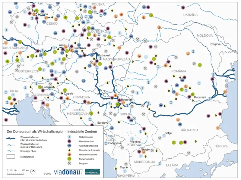 Karte - industrielle Zentren im Donauraum