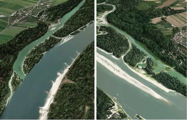 Visualisierung der Projektmaßnahmen - links Regelsbrunn, rechts Haslau