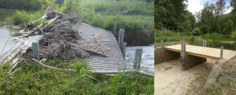 Renovation of Krickldamm traverse - before & after