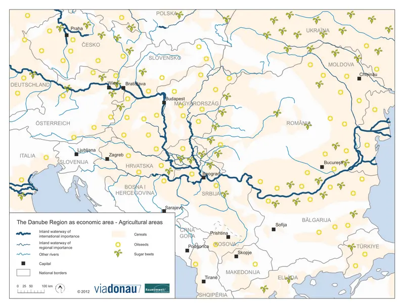 Map, agricultural areas in the danube region