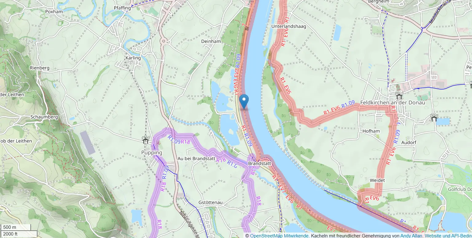 Kartenausschnitt Donau bei Aschach