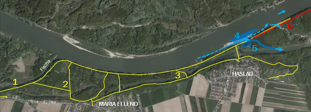Plan zum möglichen Wegenetz im Bereich Haslau - Maria Ellend