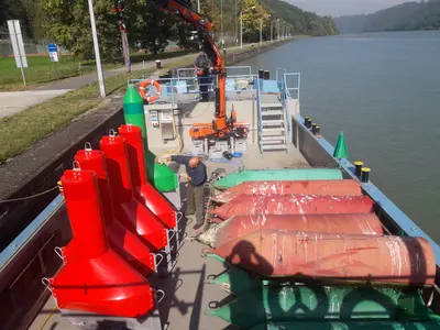 New and old buoys on the marking vessel