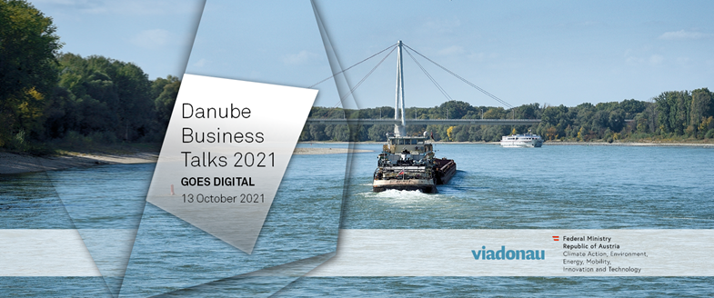 Banner mit Schiff und Grafik: Danube Business Talks 2021 - GOES DIGITAL